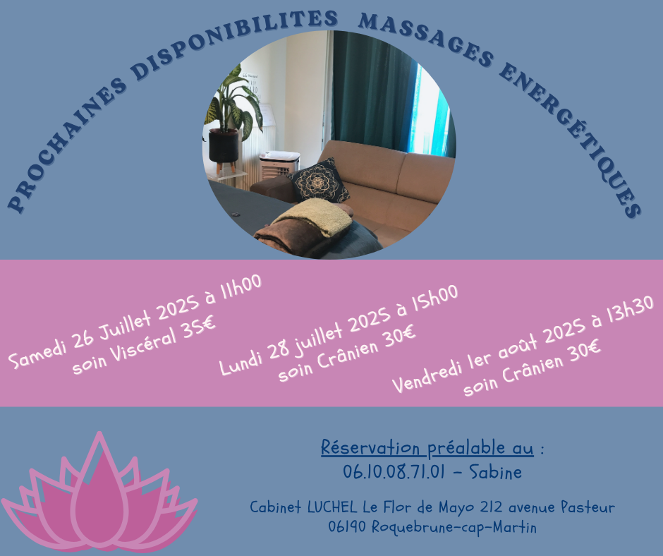 Prochaines disponibilités massages énergétiques