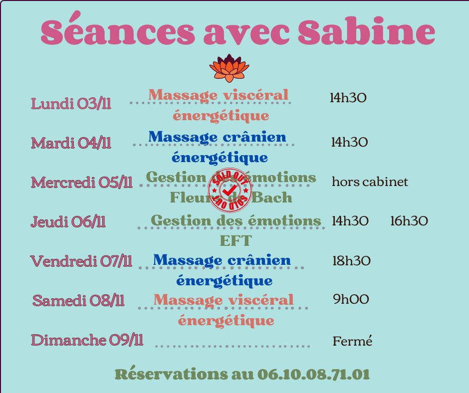 Disponibilités semaine du 3 au 9 novembre 2025