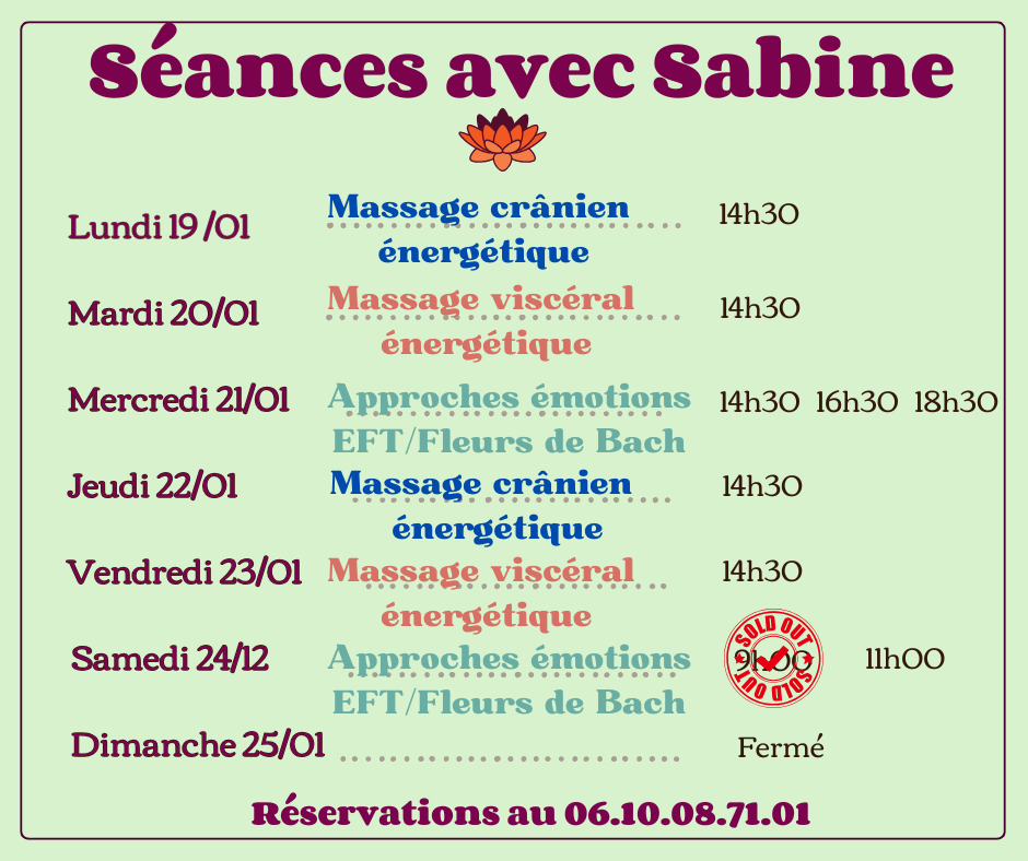 Disponibilités semaine du 19 au 24 janvier 2026