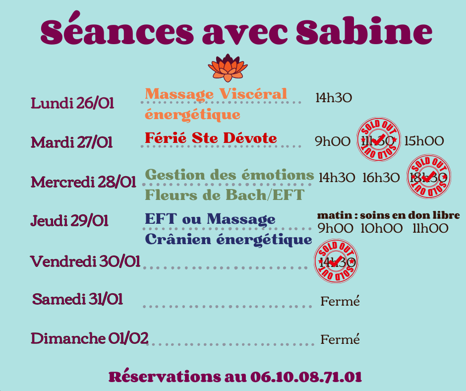 Disponibilités semaine du 26 janvier au 1er février  2026