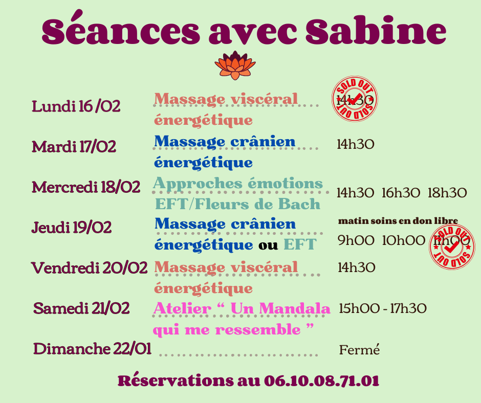 Disponibilités semaine du 16 au 22 février  2026