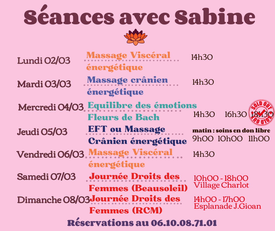 Disponibilités semaine du 2 au 8 mars 2026