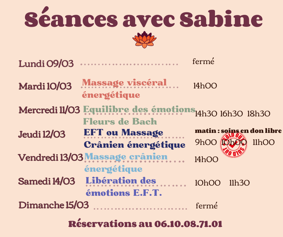 Disponibilités du 9 au 15 mars 2026