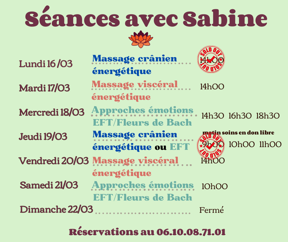 Disponibilités 16 au 21 mars 2026