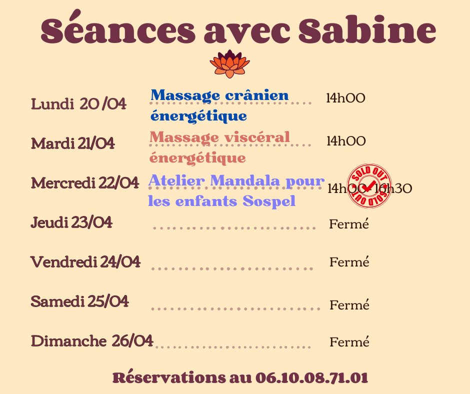 Disponibilités 20 au 27 avril 2026