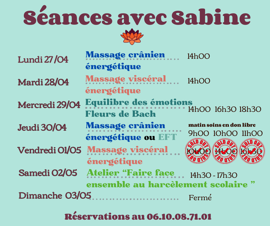 Disponibilités 27 avril au 3 mai 2026