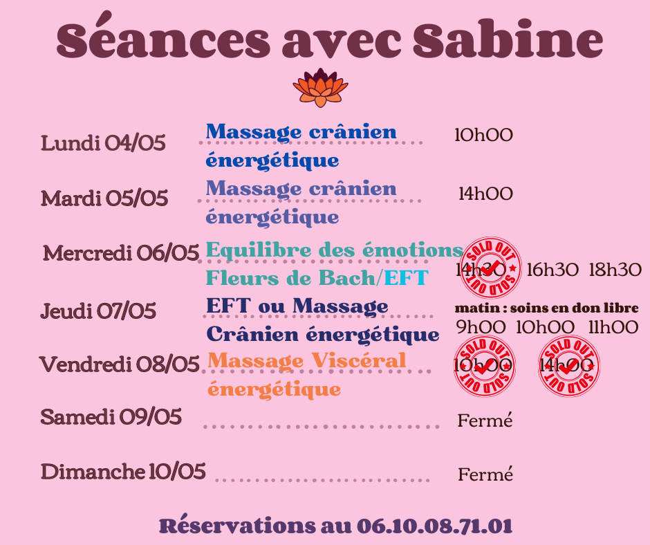 Disponibilités 4 au 10 mai 2026