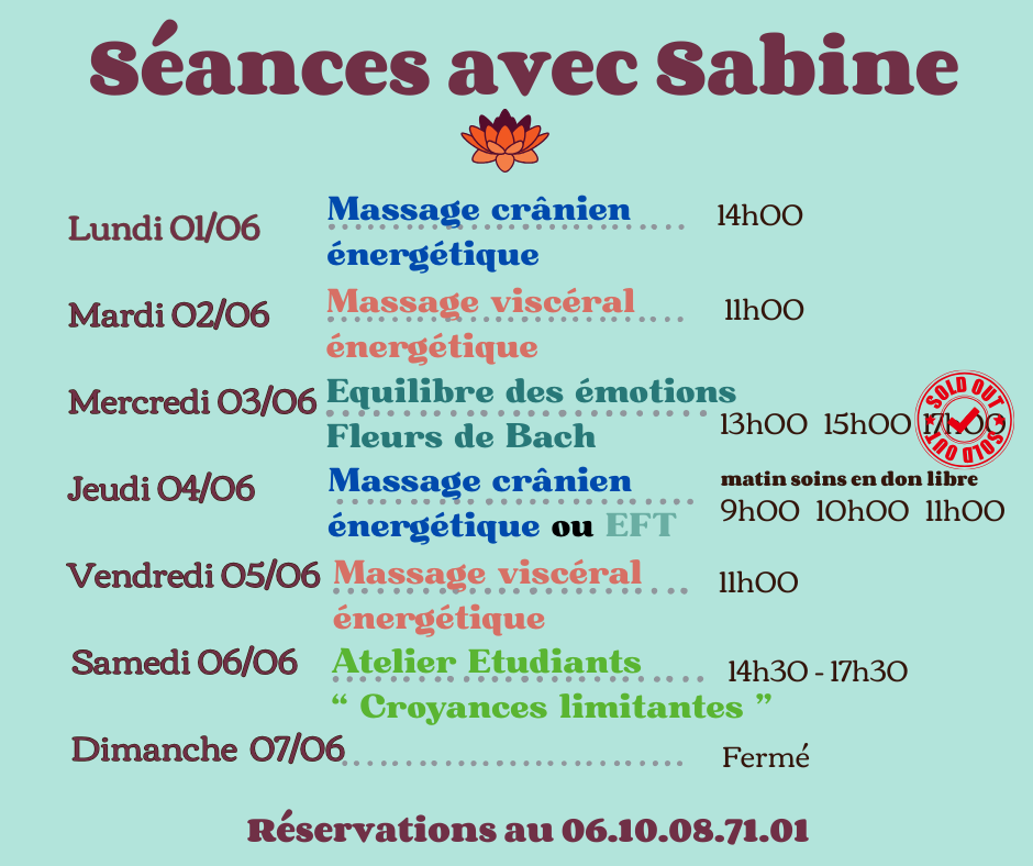 Disponibilités 1er au 7 juin 2026