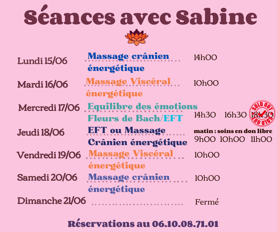 Disponibilités 15 au 21 juin 2026