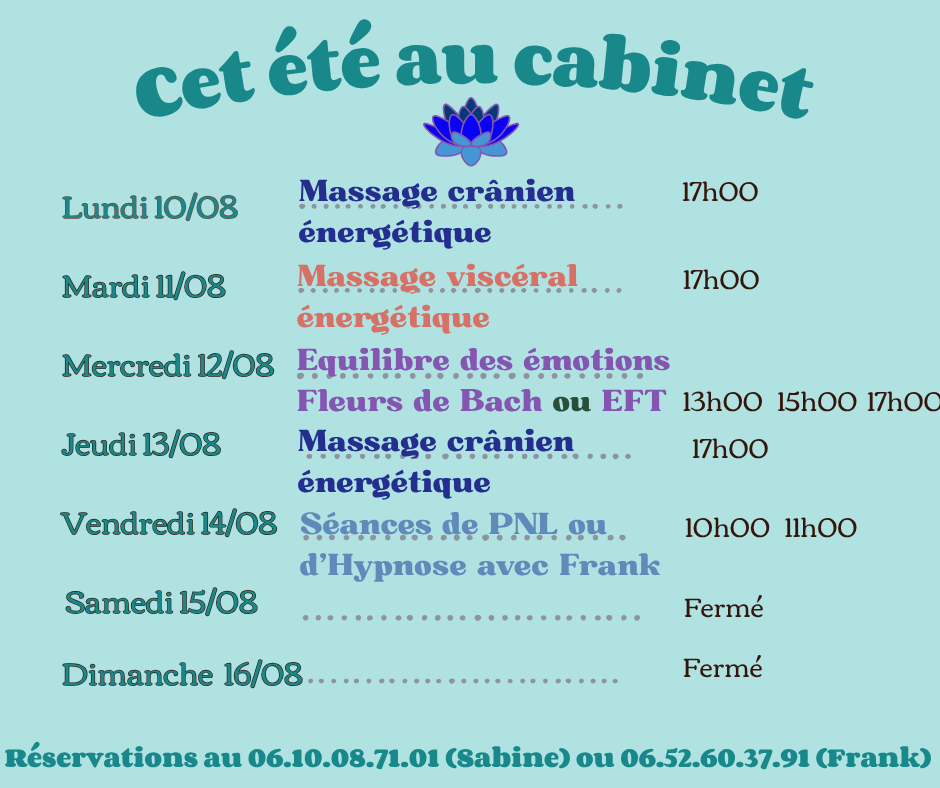 Disponibilités 10 au 16 août 2026