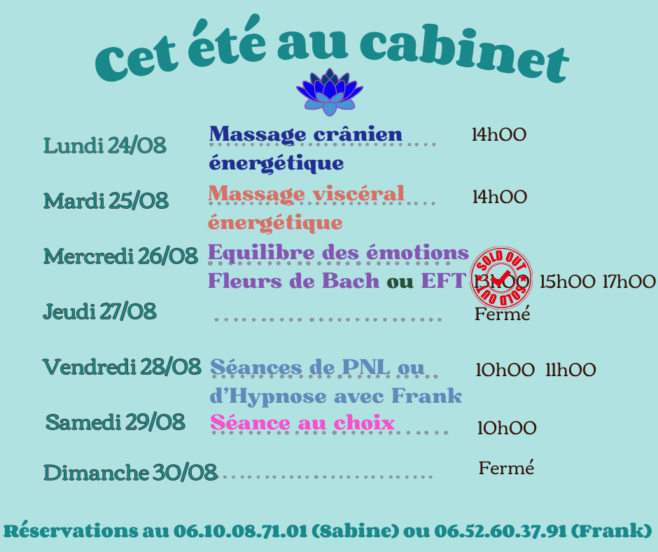 Disponibilités 24 au 29 août 2026