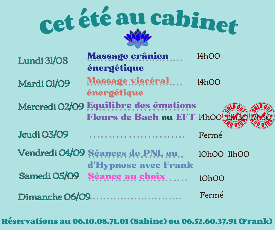 Disponibilités 31 août au 6 septembre 2026