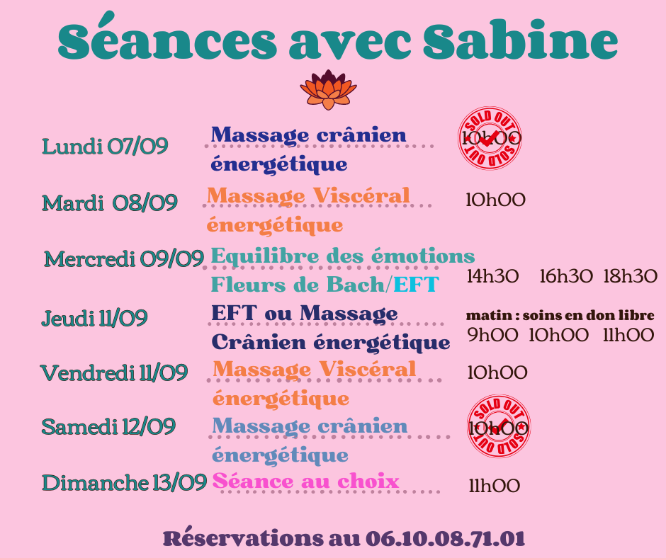 Disponibilités 7 au 13 septembre 2026