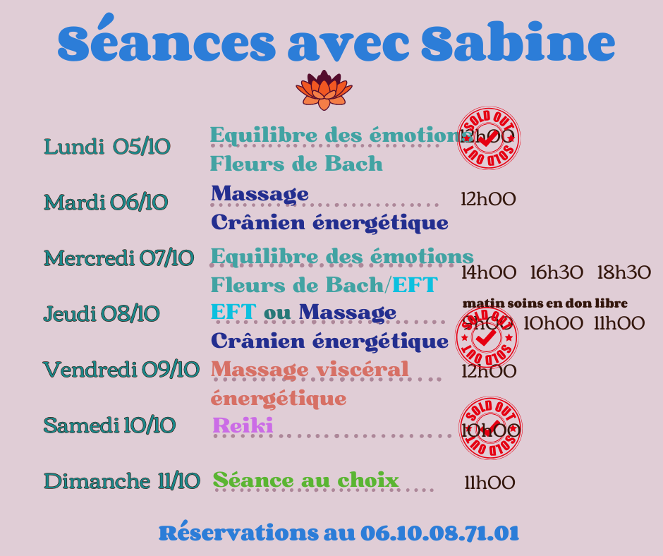 Disponibilités 5 au 11 octobre 2026